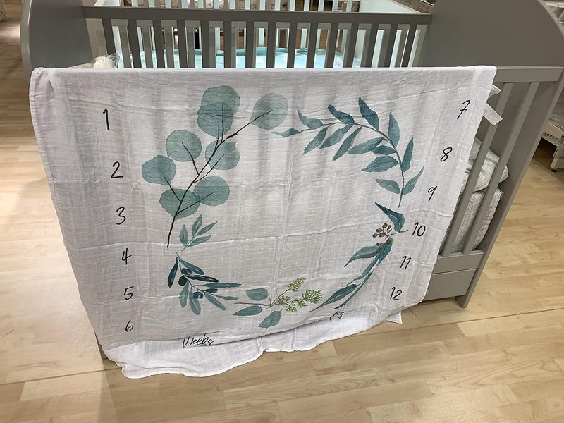 Miaoberry Organic Baby Monthly Milestone Blanket Newborn Boy Girl Unisex Gender Neutral| Green Leaf Wreath Eucalyptus Baby Nursery Month Picture Blanket| Growth Photography Background Prop|Birth Announcement - Image 5